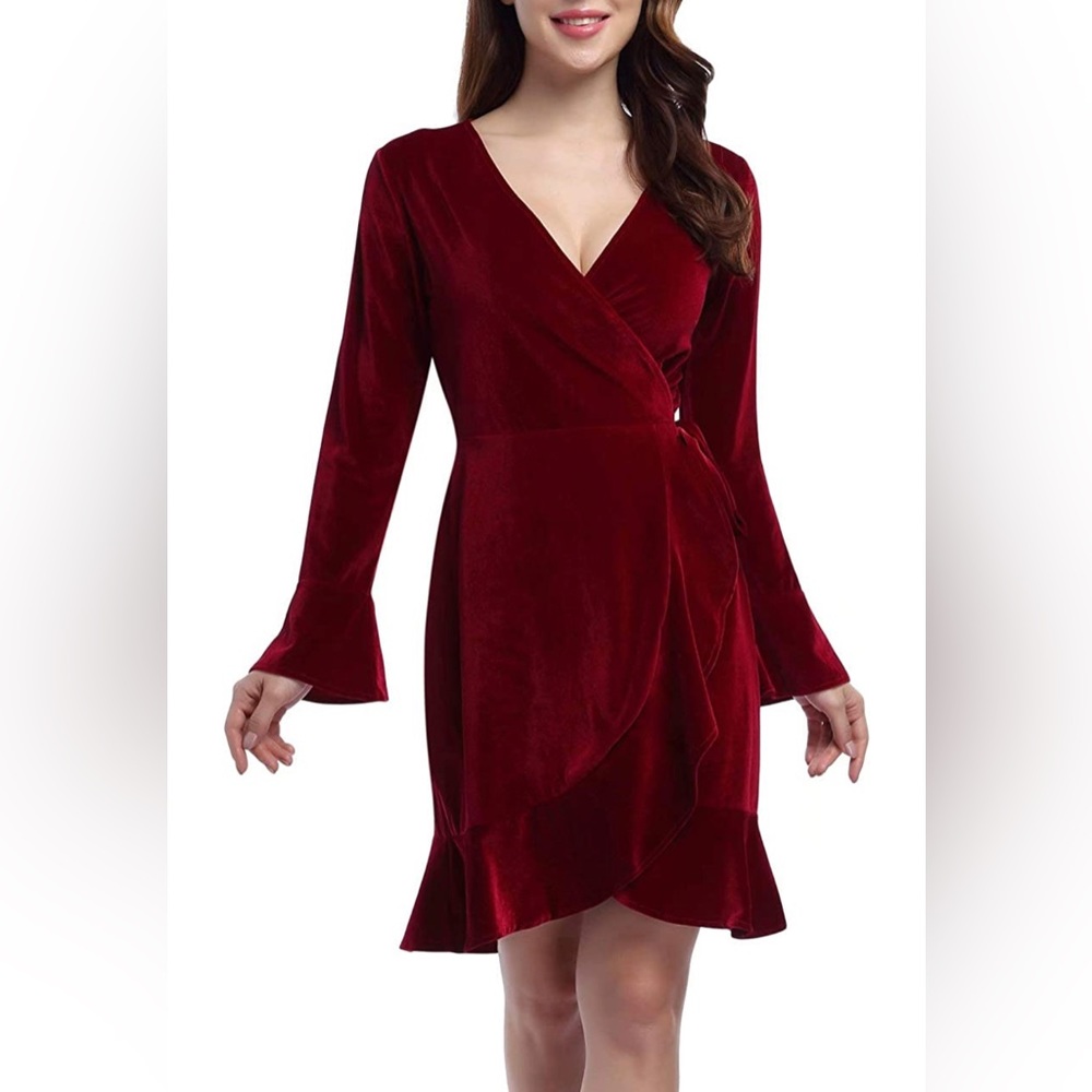 Women's V Neck Velvet Formal Elegant Evening Party Mini Dress